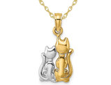 14K Yellow Gold Two Cats Pendant Necklace with Chain